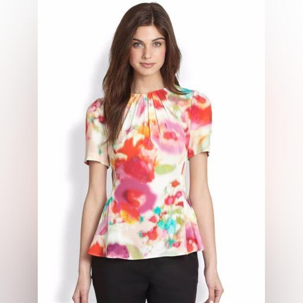 Kate Spade Watercolor Print Silky Peplum Top Size 4